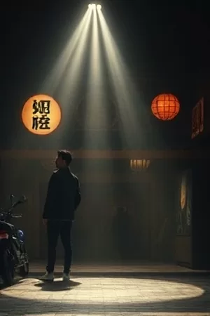 《夜行图书馆》海报，深夜图书馆长桌上的台灯